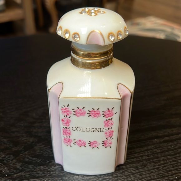 Lefton Other - Vintage Lefton signed & dated pink floral rhinestone Cologne porcelain bottle